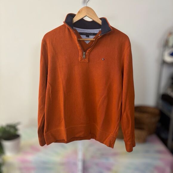 Tommy Hilfiger Orange Zip Up Sweater - Picture 1 of 7